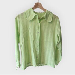 June Gate Vintage Neon Green Semi Sheer Button Down Shirt